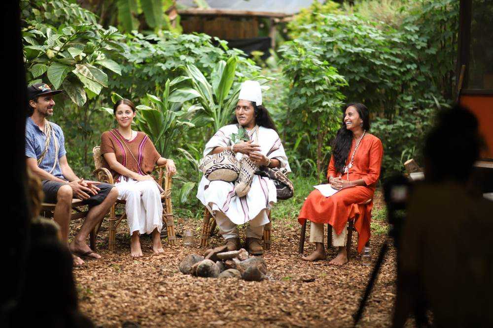 Behind the camera at a documentary interview with Arhuaco elder Mamo Lorenzo in Kaua'i